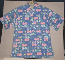 Mens HRH His Royal Highness Hawaii Blue Pink Flowers Sz Large READ
