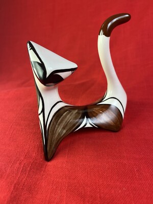 Cubist Ceramic Cat, MCM Cat Vintage Kapa Designs Hawaii Atomic brown flower rare