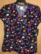 MedCouture Scrub Top XL VNeck Dotty Floral MC8564 DTTL 2Pocket NWT Free Shipping