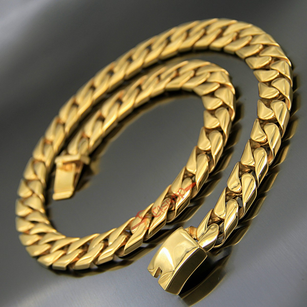 17mm Heavy Curb Cuban Link Men's Chain Gold Plated Stainless Steel - Main Image