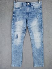 Southpole Youth Boys Size 12 25x25 Light Blue Stacked Distressed Jeans