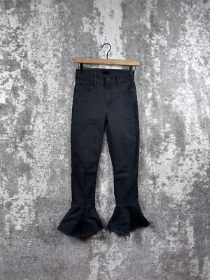 New Mother Jeans 24 Womens Cha Cha Fray Black Denim Stretch Bell Bottom 