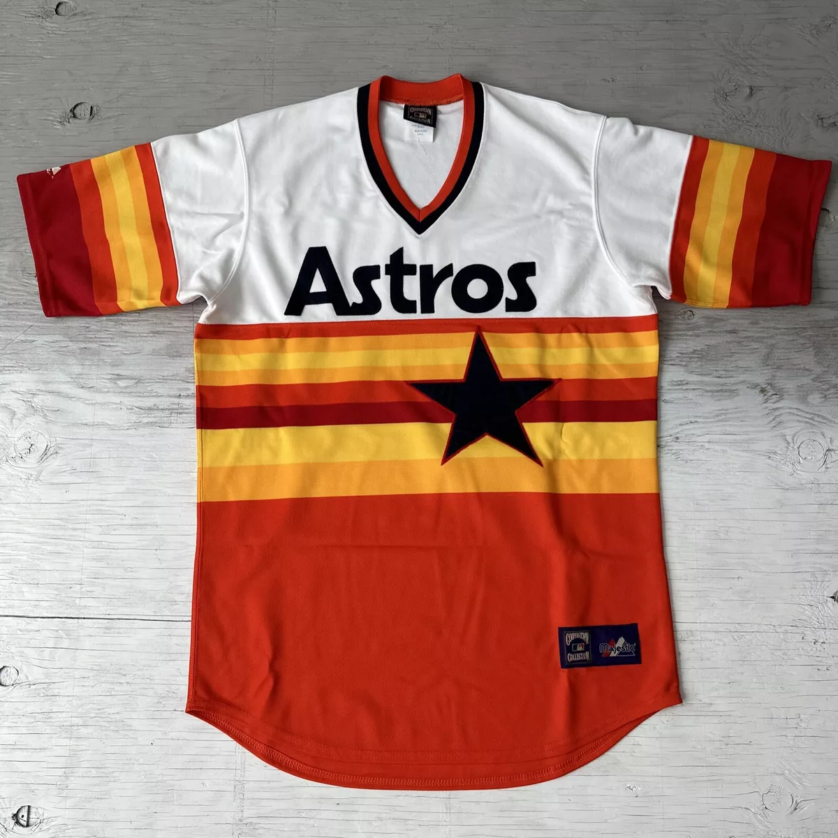 Vintage Houston Astros Majestic Jersey MLB USA Gold Med. Shooting