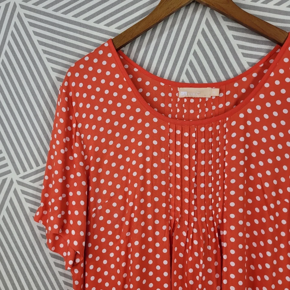 NUEVO Vestido Camisa La Cera Talla XL Fiesta Polkadot Naranja Plisado Delantero Hasta la Rodilla  Foto 3 de 4