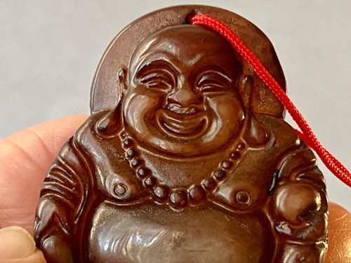 'Pietra dei desideri'~Vecchio Ciondolo Buddha Felice NEFRITE HETIANA GIADA Maitreya R1386 - Foto 4 di 8