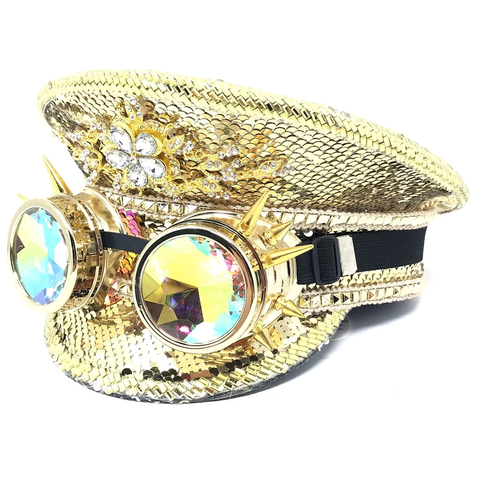 Sombrero Steampunk RAVE Estilo Capitán Lujo Mujeres Niña Estrás Lentejuelas Foto 3 de 3