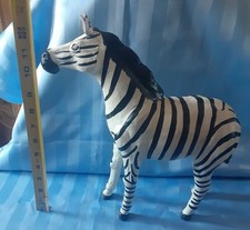Zebra Figurine Leather Wrapped 13" x 12" Vintage 