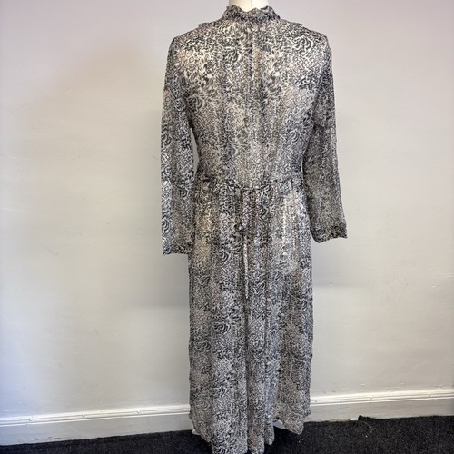 Aspiga Midi Dress Size Large Brown Gold Floral Pattern Sheer *Missing Slip* - Picture 9 of 11