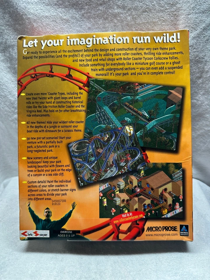 RollerCoaster Tycoon: Corkscrew Follies Nuevo Sellado Caja Grande Juego de Computadora Foto 2 de 3