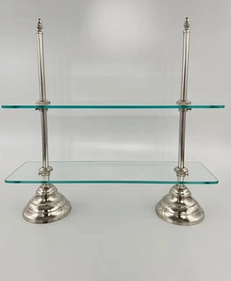Silver Finish 2-Tier Glass Shelf Rack Elegant Countertop Organizer Kitchen Vanit