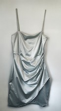 Windsor Metallic Satin Ruched Mini Dress Green GD14399 Womens L
