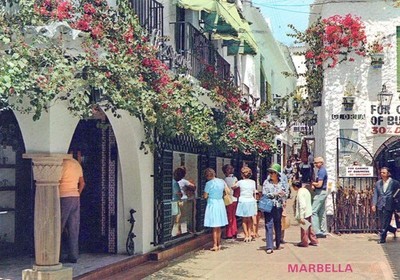 España Marbella Rincón Típico Calle Con Balcones Floridos #PBF969