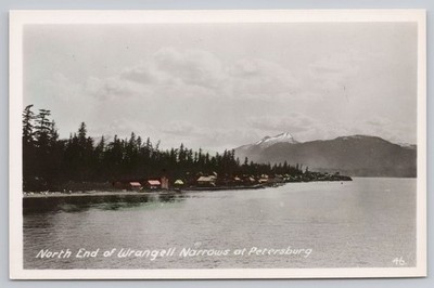 North End of Wrangell Narrows at Petersburg Alaska Hand-Tinted RPPC Postcard