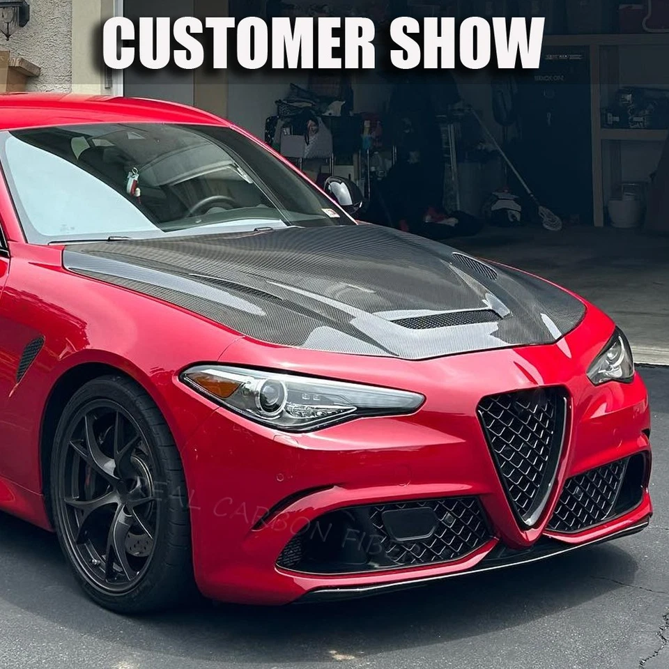 Para Alfa Romeo Giulia 2017-2020 capó delantero de carbono real capó cubierta del motor embellecedor Foto 3 de 4