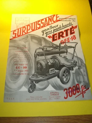 FEUILLET PUBLICITAIRE D EPOQUE GONFLEUR COMPRESSEUR ERTE GARAGE STATION michelin - Photo 1/2