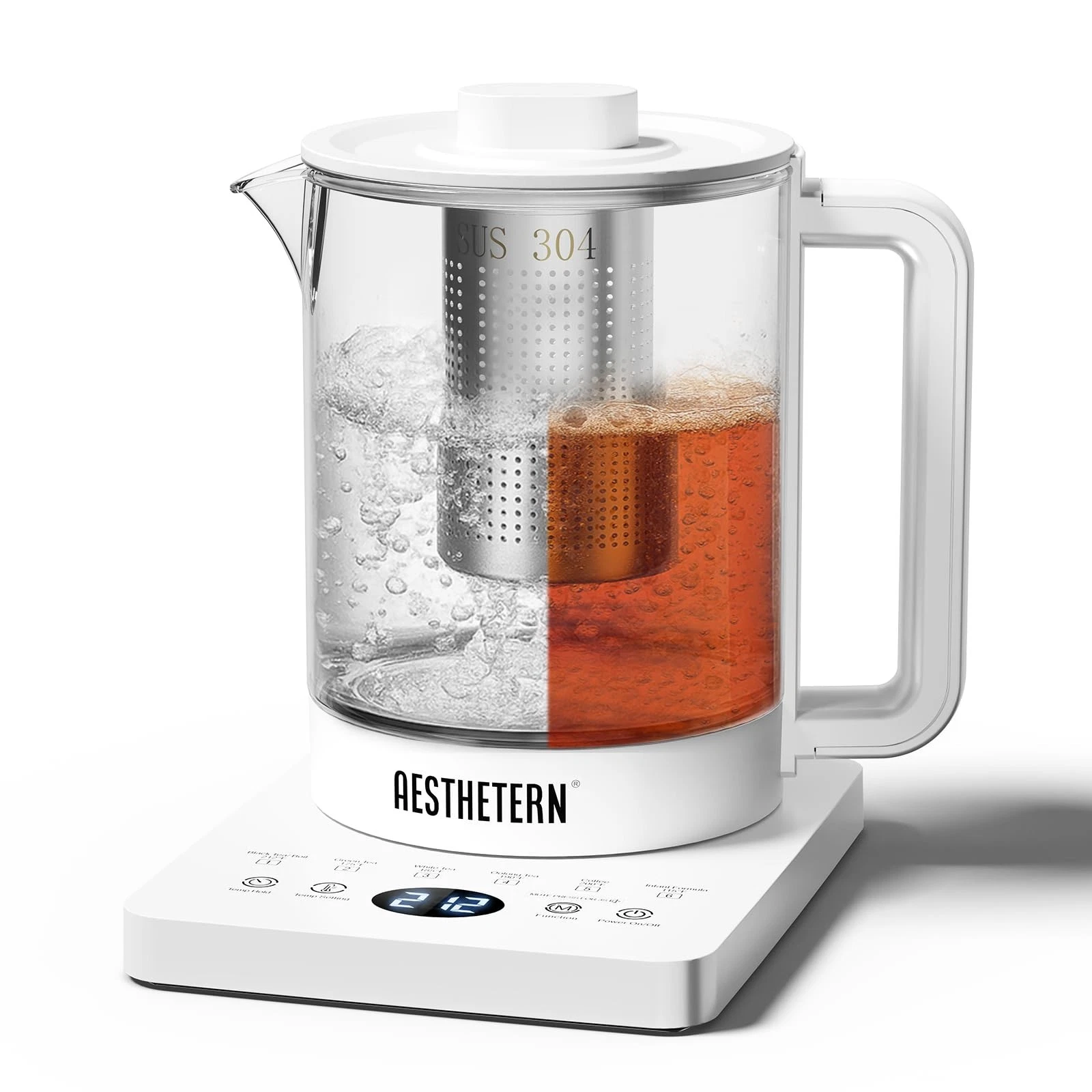 Electric Tea Kettle 1.5L Glass Water Boiler, Temperature Control, Infuser, Auto