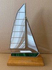 3D Stained Glass Sailboat Art with Wooden Base