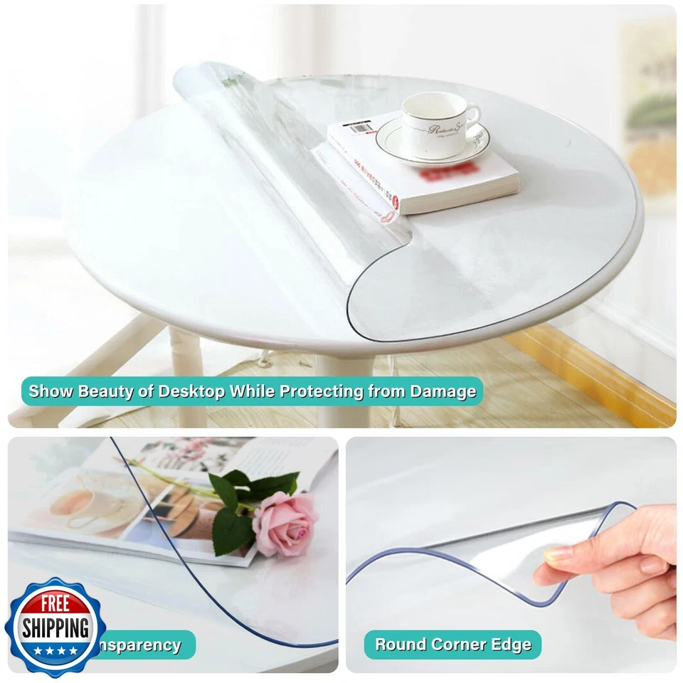 AimerGro 46 Inch Round Clear Dining Room Table Protector 1.5mm Thick Plastic  - Image 2 of 4