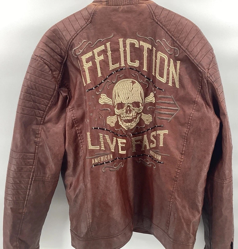Affliction Limited Edition Faux Leather Jacket XL Double Skulls Vintage Y2K - Image 4 of 4