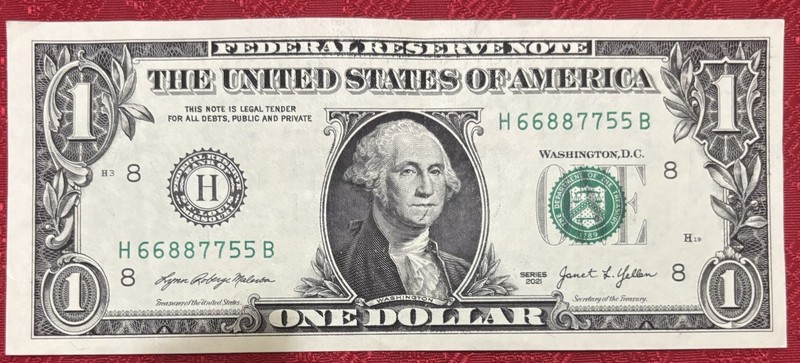 Fancy Number $1 Bill Pairs # 66887755B 2021