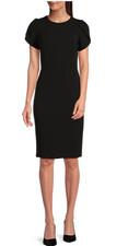 Calvin Klein 4 Tulip Sleeve Little Black Dress Sheath Classic Timeless Cocktail