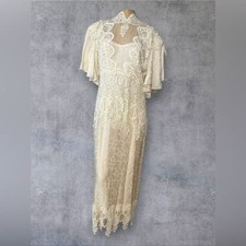 Vintage Ivory Silk Lace Gatsby Dress Size 10