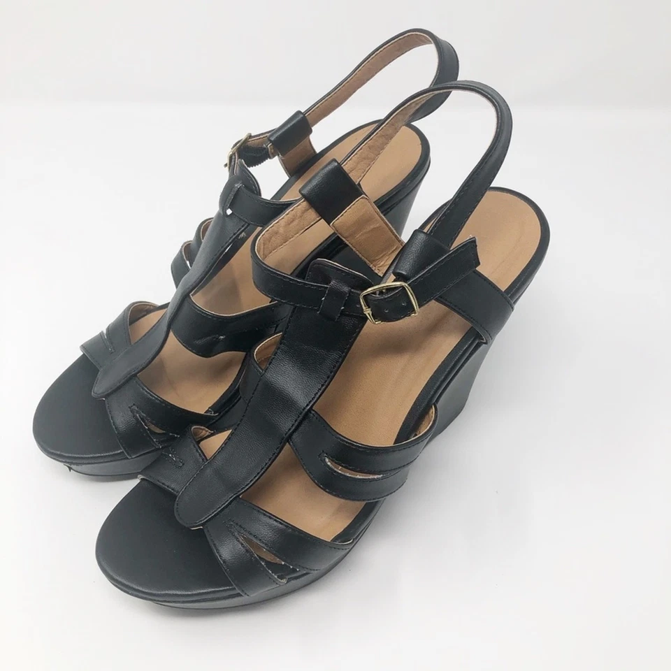 Charlotte Russe Women's Black Strappy Platform Faux Leather Wedges Size 7 - Image 2 of 4
