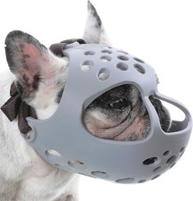 BARKLESS Short Snout Dog Muzzle, Soft M  Head 15-16   , Gray