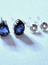 2.00 CTTW 925 Silver Lab Created blue sapphire Crystal Earrings (#22)