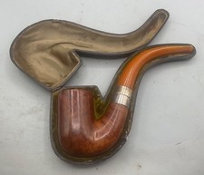 HUGE VINTAGE SIGNED GBD SPECIALE HAND CARVED BRIAR PIPE YELLOW STEM LEATHER CASE