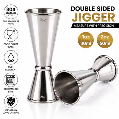 2PCS Stainless Steel Double Jigger Measuring Cup Cocktail Spirit Bar 30ml 60ml