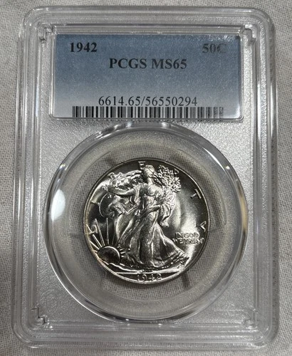 GRADED 1942 Walking Liberty Half Dollar PCGS MS65 Silver American Coin