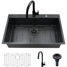 30 Inch Black Kitchen Sink Drop In-30x18 Black Stainless Steel Drop In Kitche...