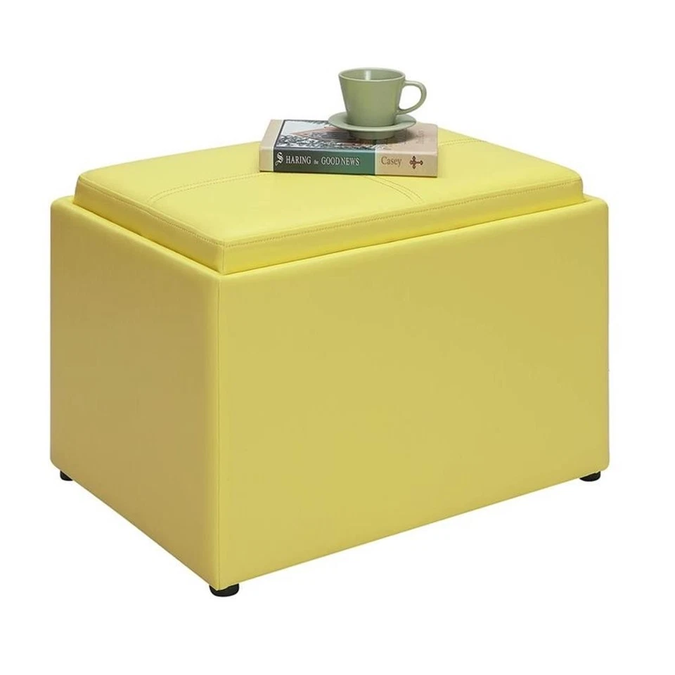 Pemberly Row Accent Storage Ottoman in Yellow Faux Leather Fabric - Image 4 of 4