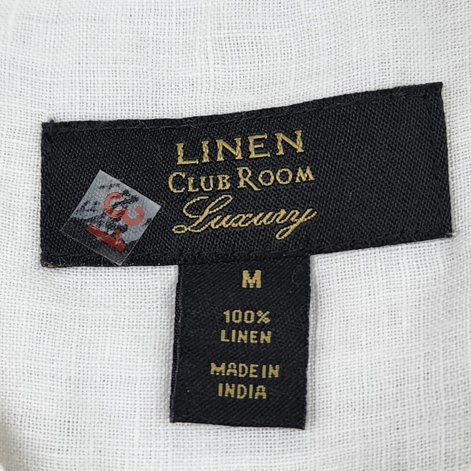 Club Room Luxury Mens White Pure Linen Mandarin Band Collar Button Medium NWT - Image 4 of 4