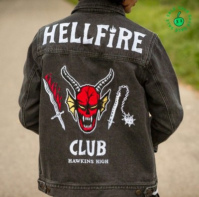 STRANGER THINGS Hellfire Club Denim Jacket by CAKEWORTHY (SIZE: MEDIUM) (NEW)
