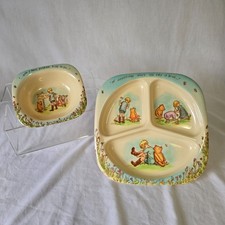 Vtg Selandia Winnie the Pooh Melamine Divided Plate w/ Matching Bowl EUC