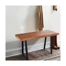 Solid Wood Entryway Bench Rectangle 33"x13"x16"H Dark Brown Reclaimed Pine St...