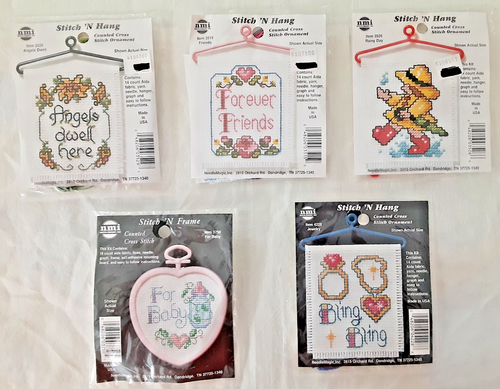 Lot of 5 NMI Stitch 'N Hang Cross Stitch Sewing Kits Baby / Friends / Angels (8) - Afbeelding 1 van 2