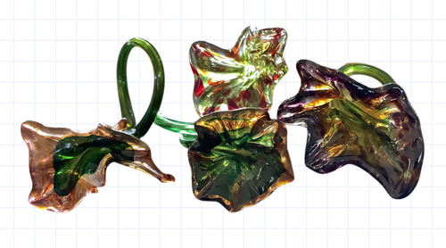 4 mundgeblasene Kunstglas Blumen kurzer gelockter Stiel braun gelb rot lila grün - Bild 2 von 19