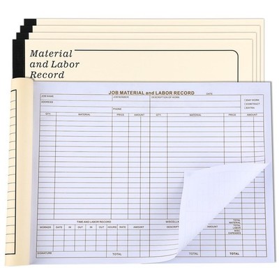5 Pack Material and Labor Records Pads - Job Forms Record 100 PCS Each Precut...