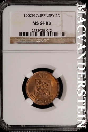 Guernsey: 1902-H Two Doubles - NGC MS 64 RB - Scarce  No Reserve  #SLi467