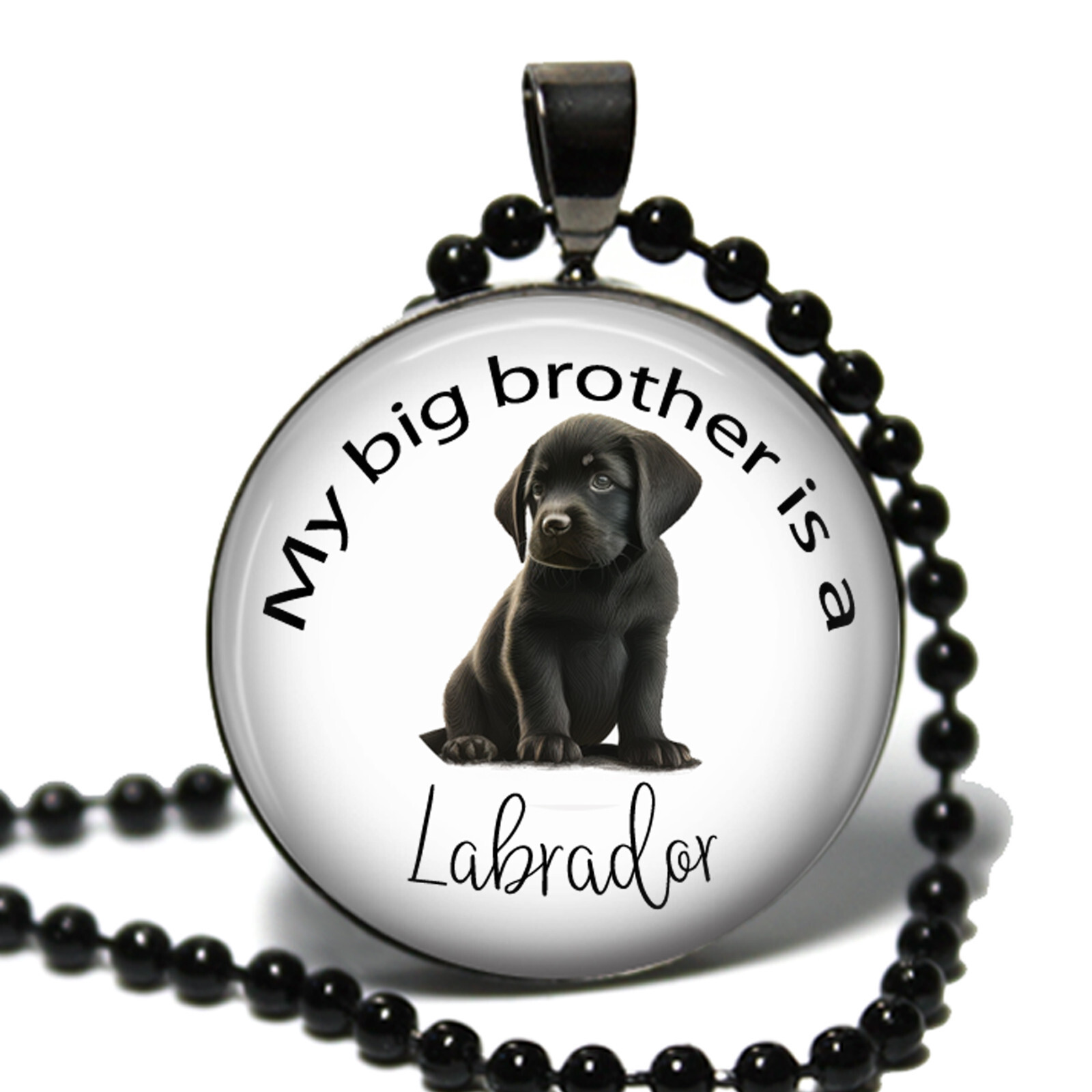 My Big Brother is a Labrador Dog Glass Top Pendant Necklace Blk Lab Lovers Gift