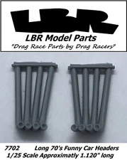 NEW Resin Cast 1.120” Long Funny Car Pro Mod Zoomie Headers 1:25 LBR Model Parts