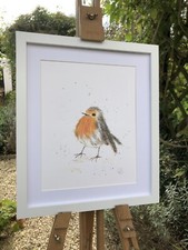 A4 Robin Print Signed by Artist of Original Watercolour Painting Wildlife Bird