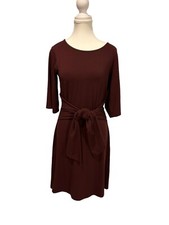 Ann Taylor Factory Maroon Tie Front Dress Bell 3/4 Sleeves Career Size 0