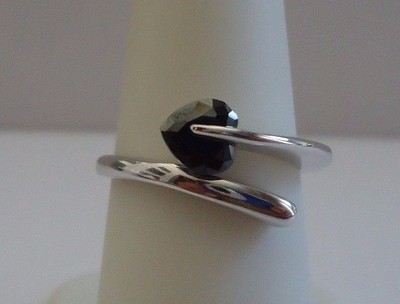 BLACK HEART SHAPE RING LAB CREATED  SIMULATED BLACK DIAMOND 925 STERLING SILVER 