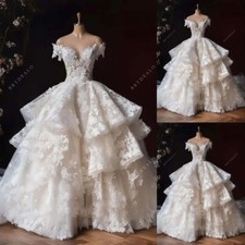 Princess White Ivory Wedding Dresses Off the Shoulder Ruffles Bridal Gowns