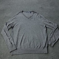 IZOD V Neck Sweater Mens L Large Cotton Pullover Gray Casual Golf Streetwear