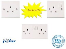 Image of Pack of 5 Polar 13A 1 Gang 2 Gang Switched Unswitched Single Double Socket White